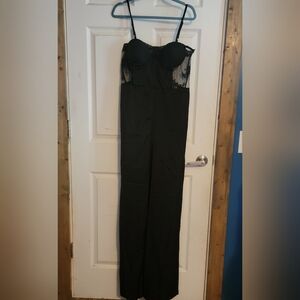 Boohoo Occassion Contrast Lace Corset Wide Leg Jumpsuit Black Size 12
